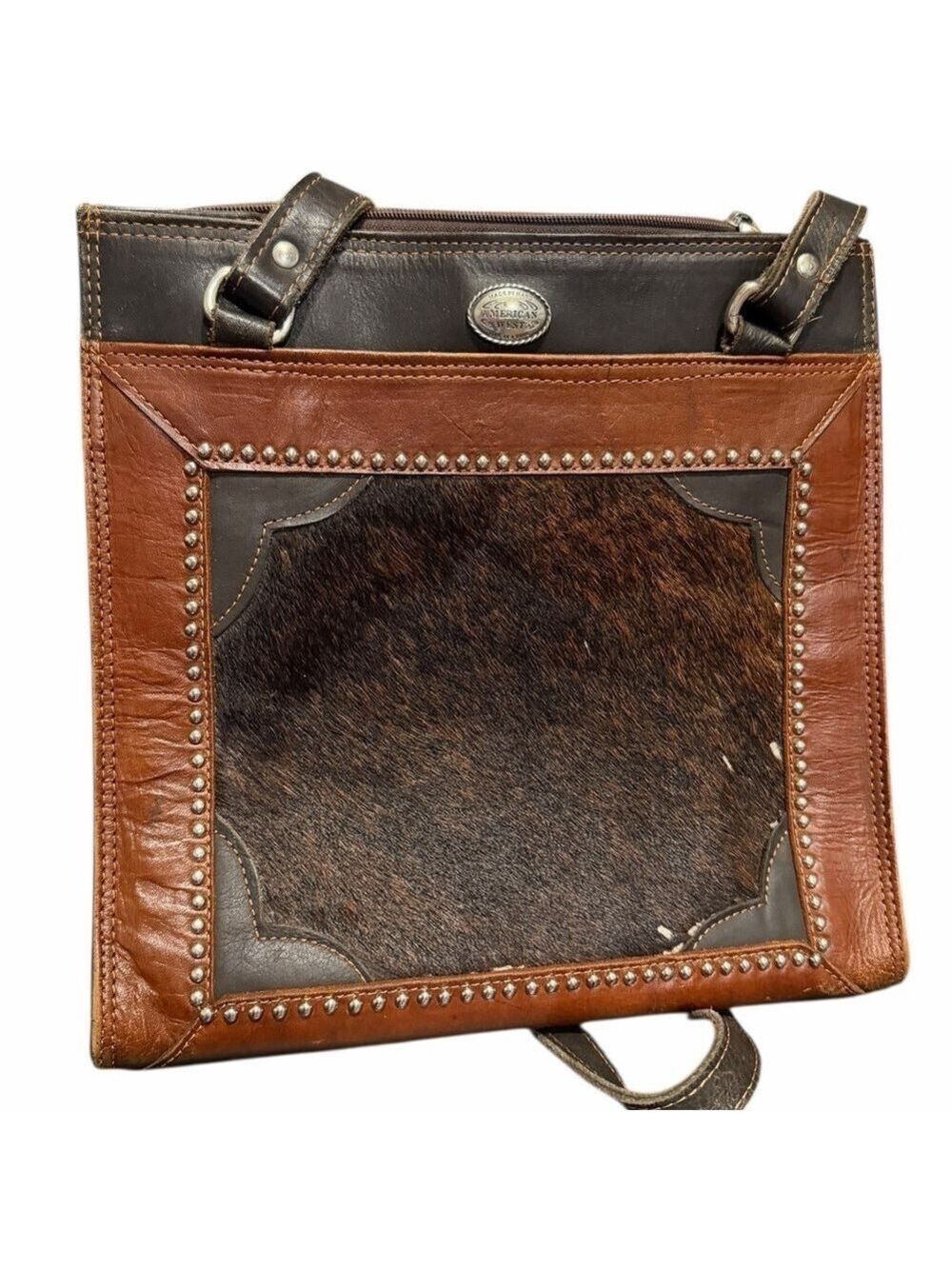 American West Cowhide Leather Shoulder Bag Hair Hide Front Studs